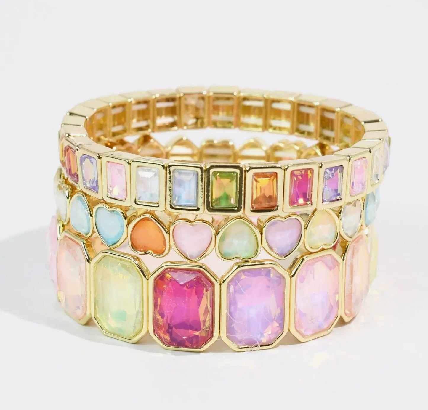 Sparkle Multi Heart Bracelet Stack Set