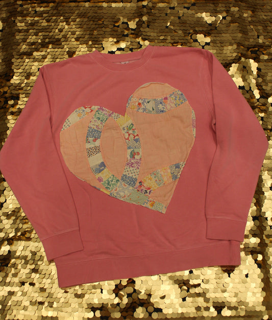 Pink Big Heart Quilted Sweatshirt