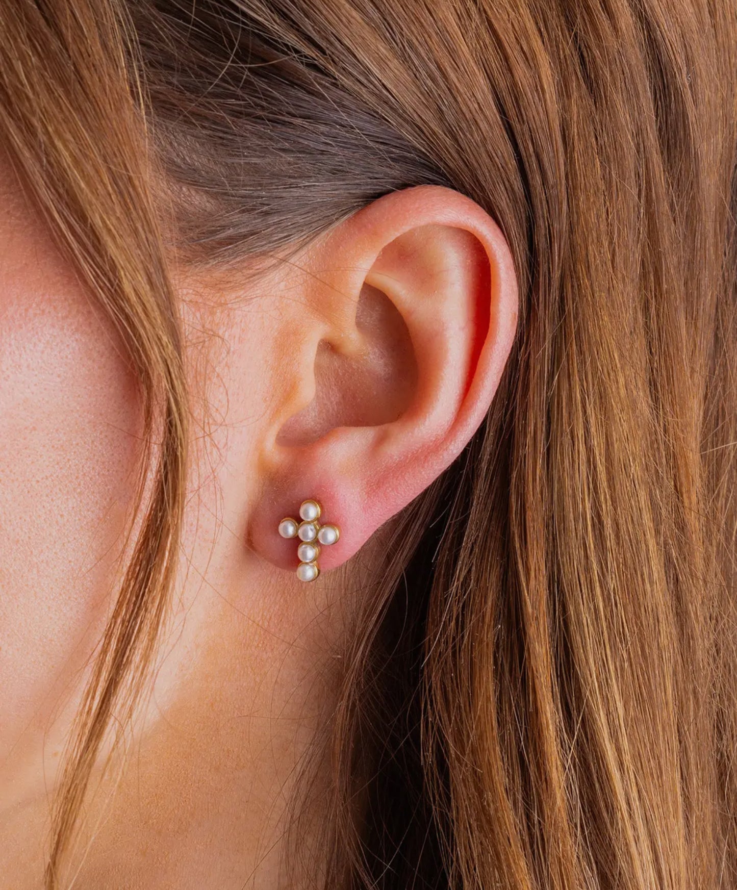 Stud Pearl Cross Earrings