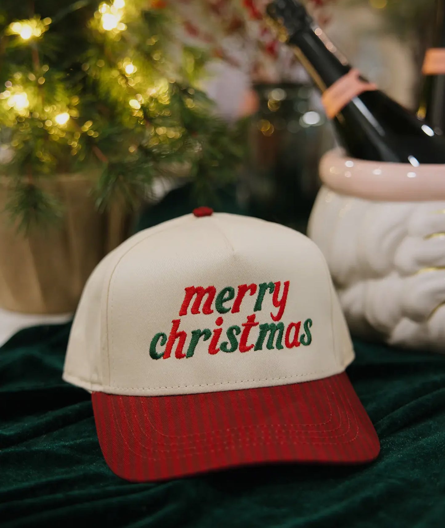 Merry Christmas Red Striped Trucker Hat