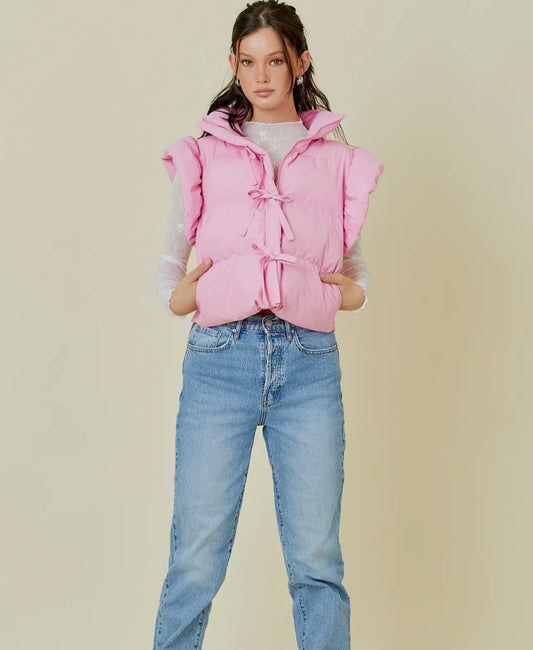 Light Pink Puffer Bow Vest