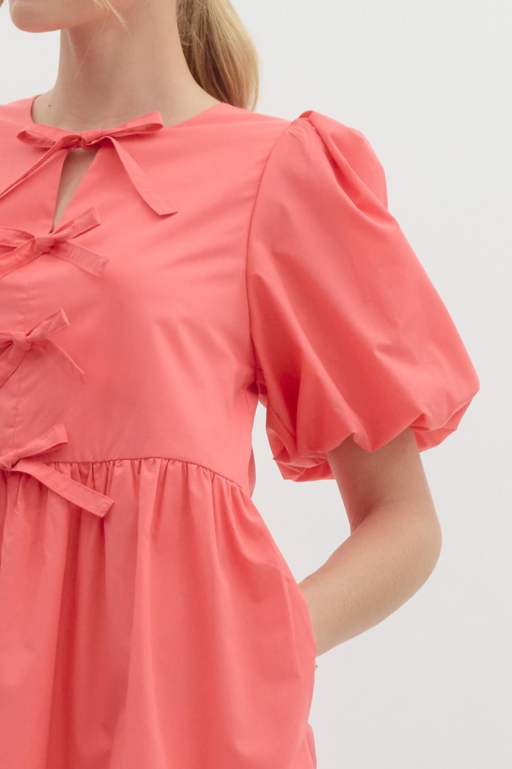 Bubble Sleeve Bow Mini Dress