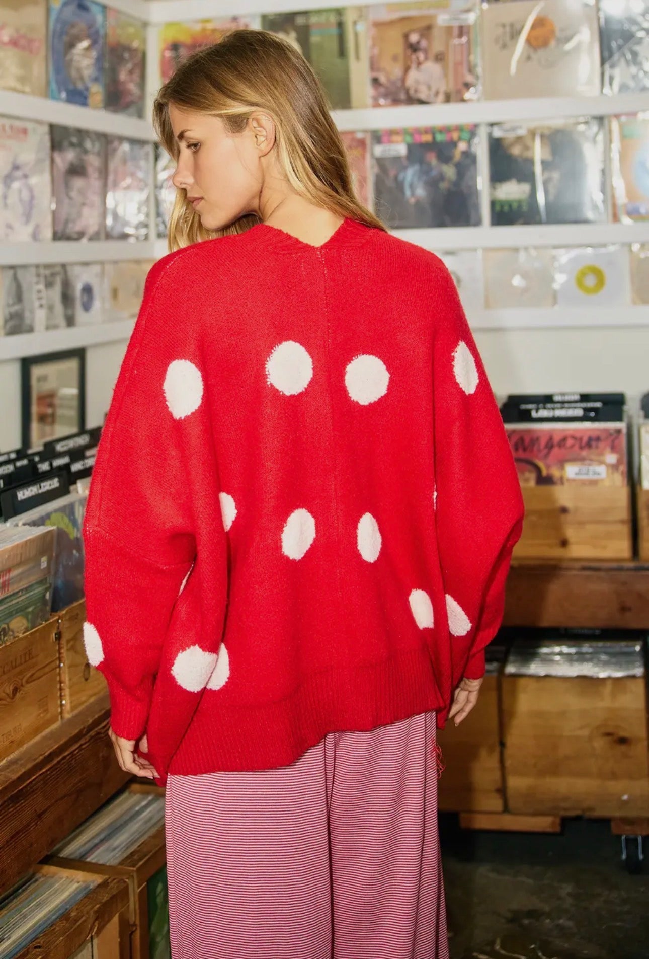 Oversized Polka Dot Sweater Cardigan