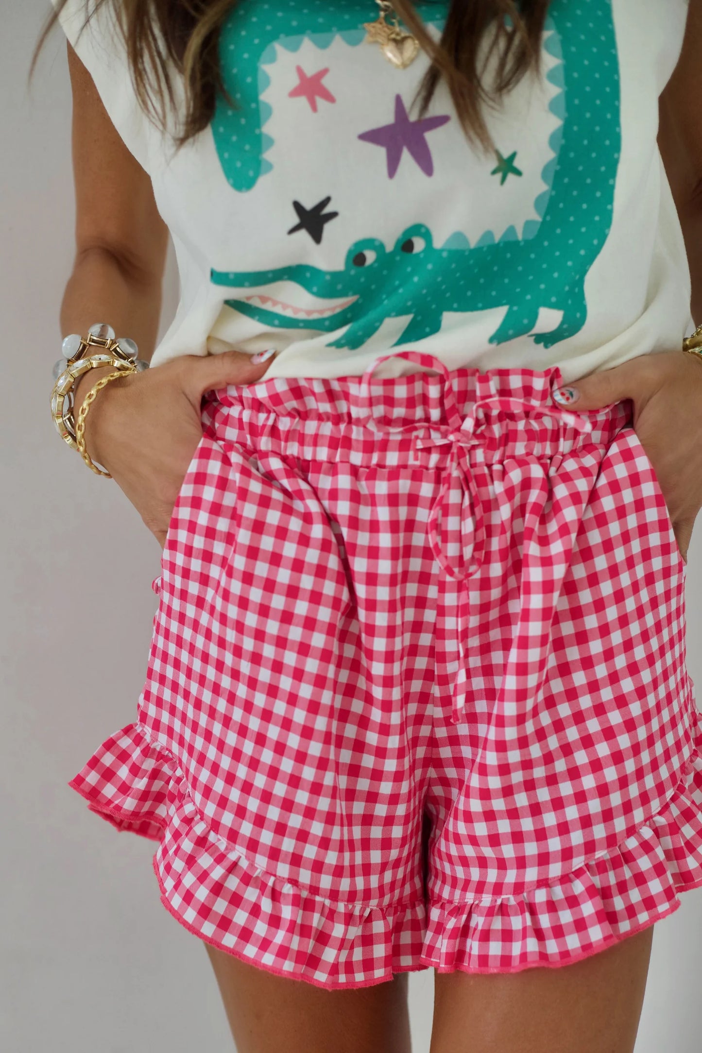 Bubblegum Pink Gingham Ruffle Shorts
