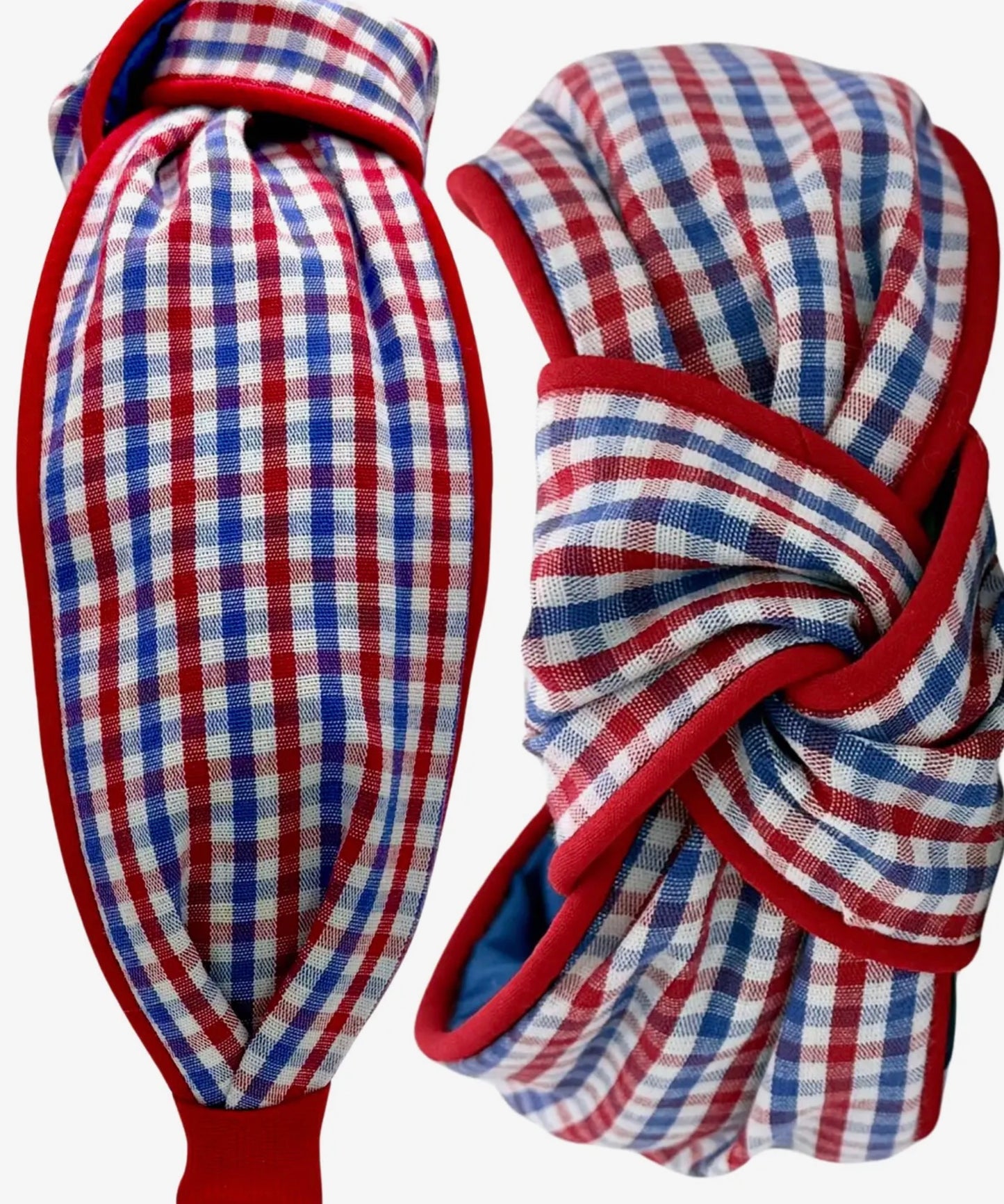 Red and Blue Check With Red Piping
