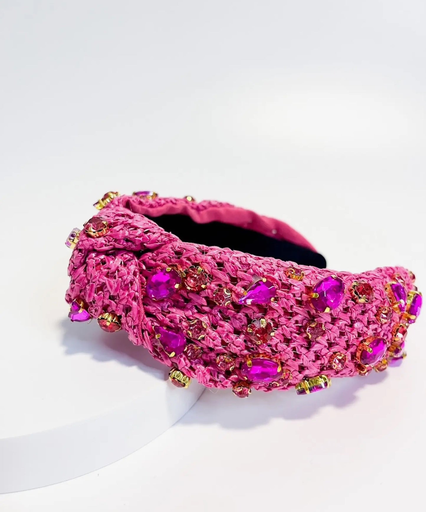 Pink Raffia with Gems Headband