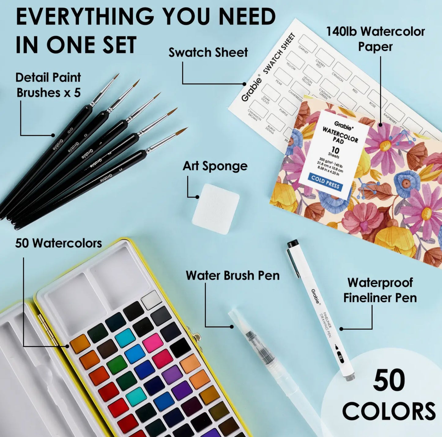 Grabie All In One Premium Watercolor Set of 50