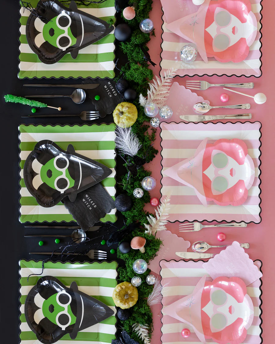 Green & Pink Stripe 11” Plate Set