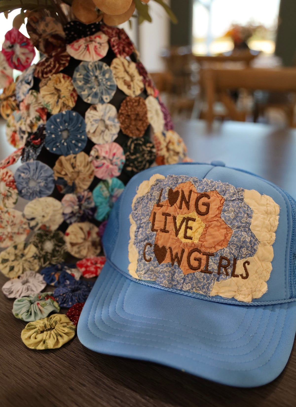 Vintage Long Live Cowgirls Trucker Hat Blue
