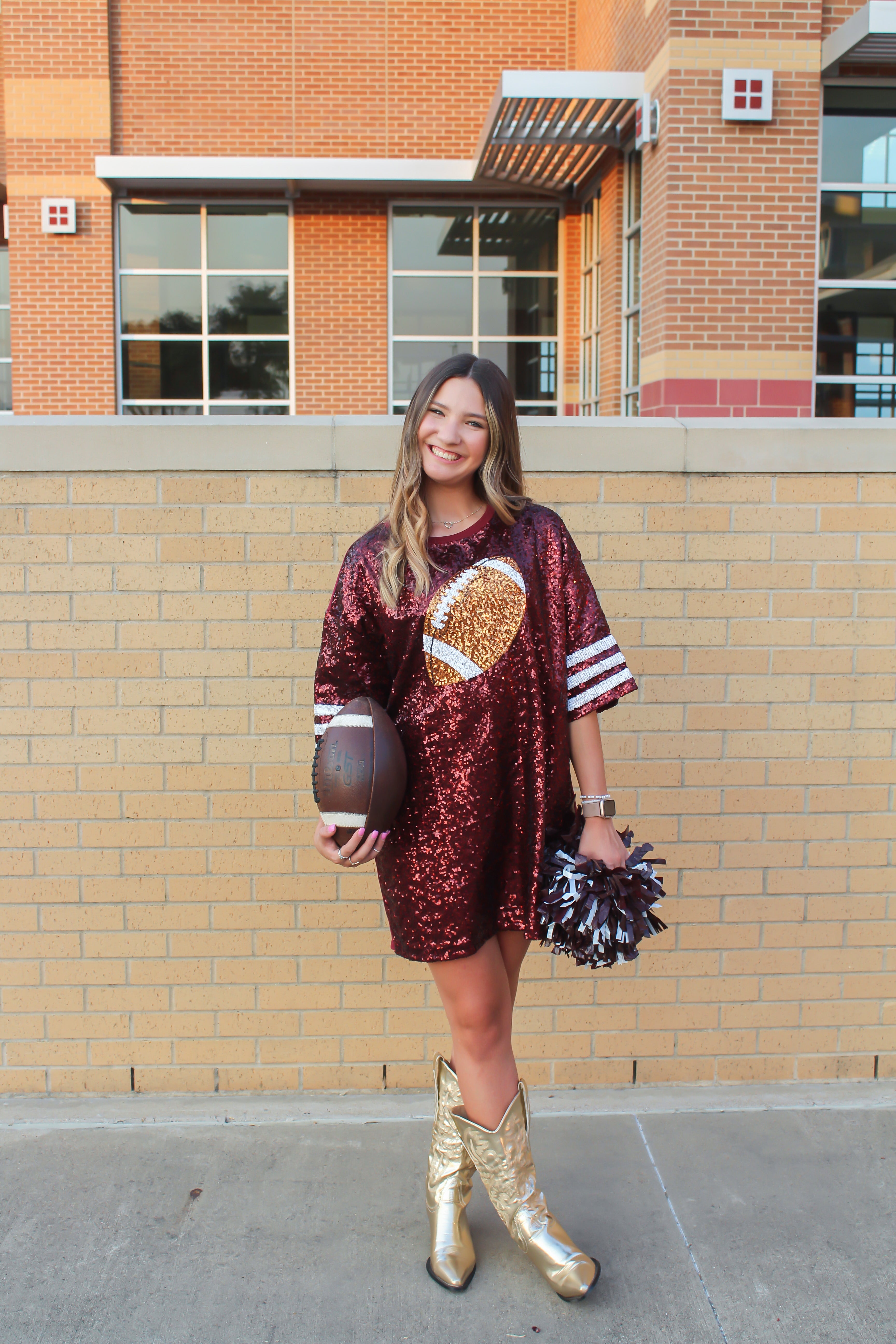 Blue Game Day Football Sequin Shirt Dress