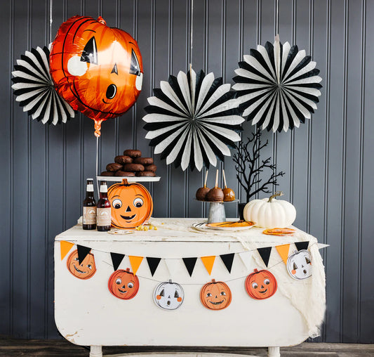 Vintage Halloween Pumpkins and Felt Pennant Banner Set