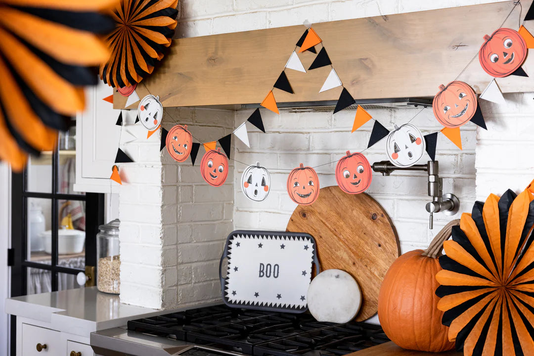 Vintage Halloween Pumpkins and Felt Pennant Banner Set