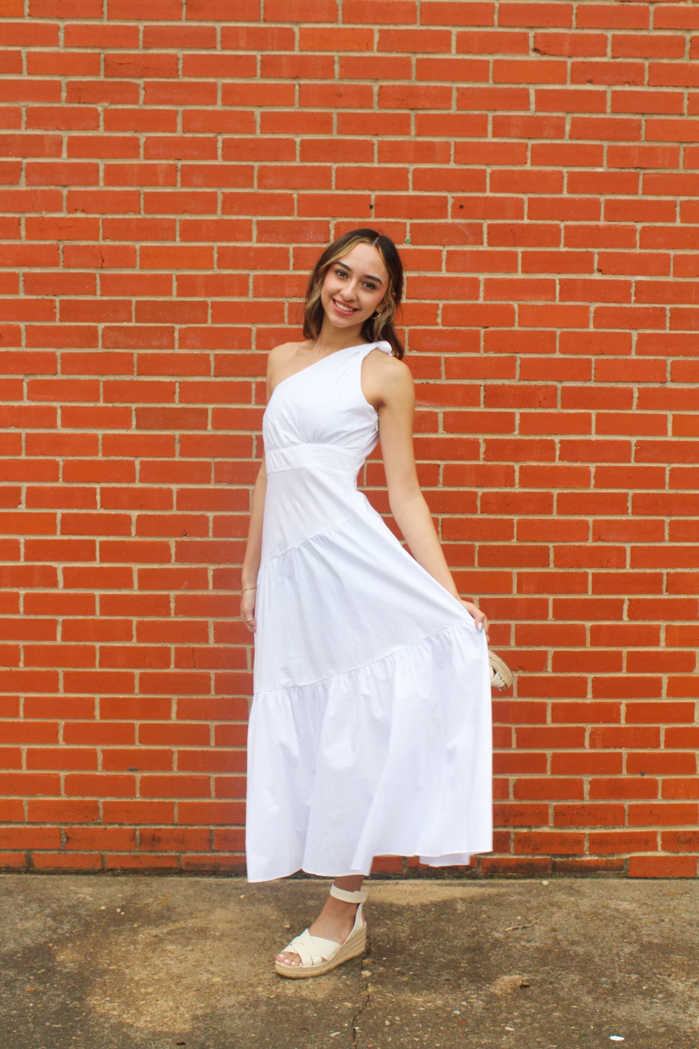 one shoulder tiered dress Kenny One Shoulder Tiered Maxi Dress White