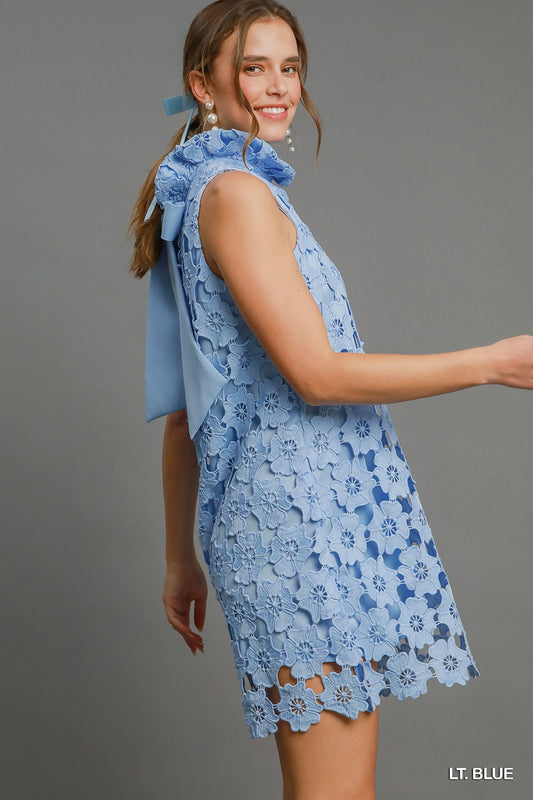 Light Blue Flower Lace Dress