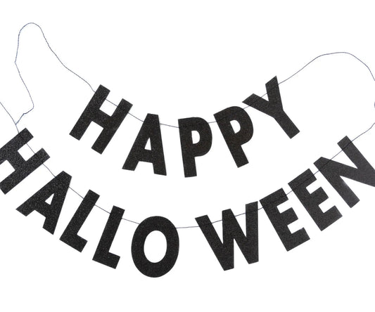 Happy Halloween Black Glitter Banner