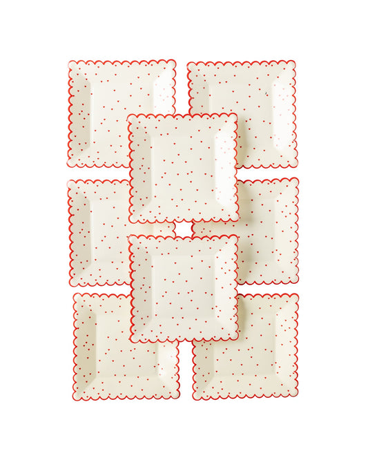 Valentine Red Scattered Heart Scalloped Plate