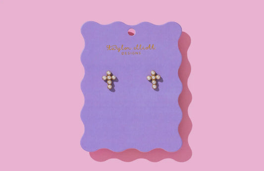 Stud Pearl Cross Earrings