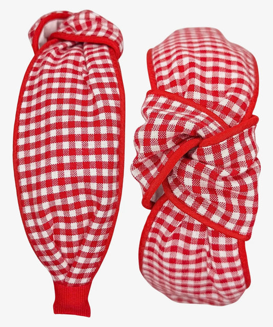 Red Gingham With Red Piping Headband