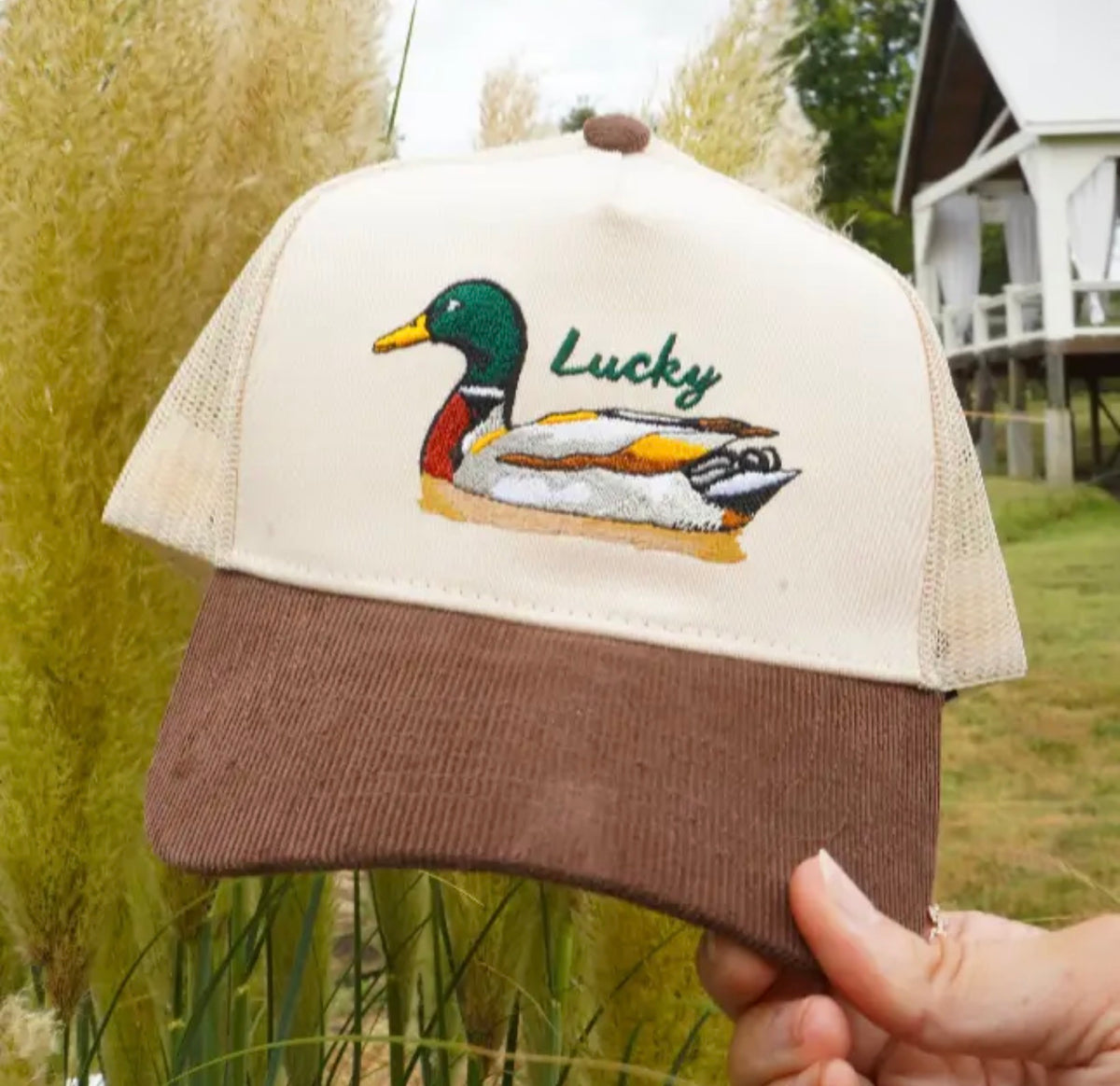 Lucky Duck Brown Corduroy Trucker Hat