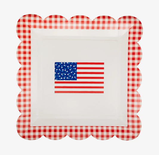 Gingham Flag Paper Plate- 10”