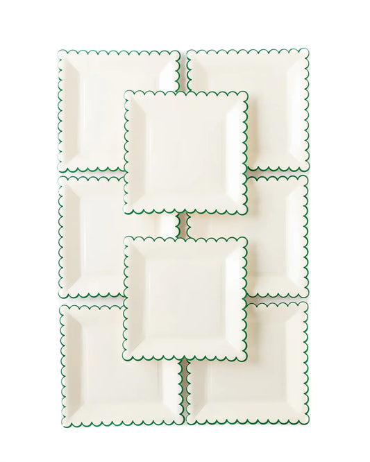 Green Edge Scallop Square Plate