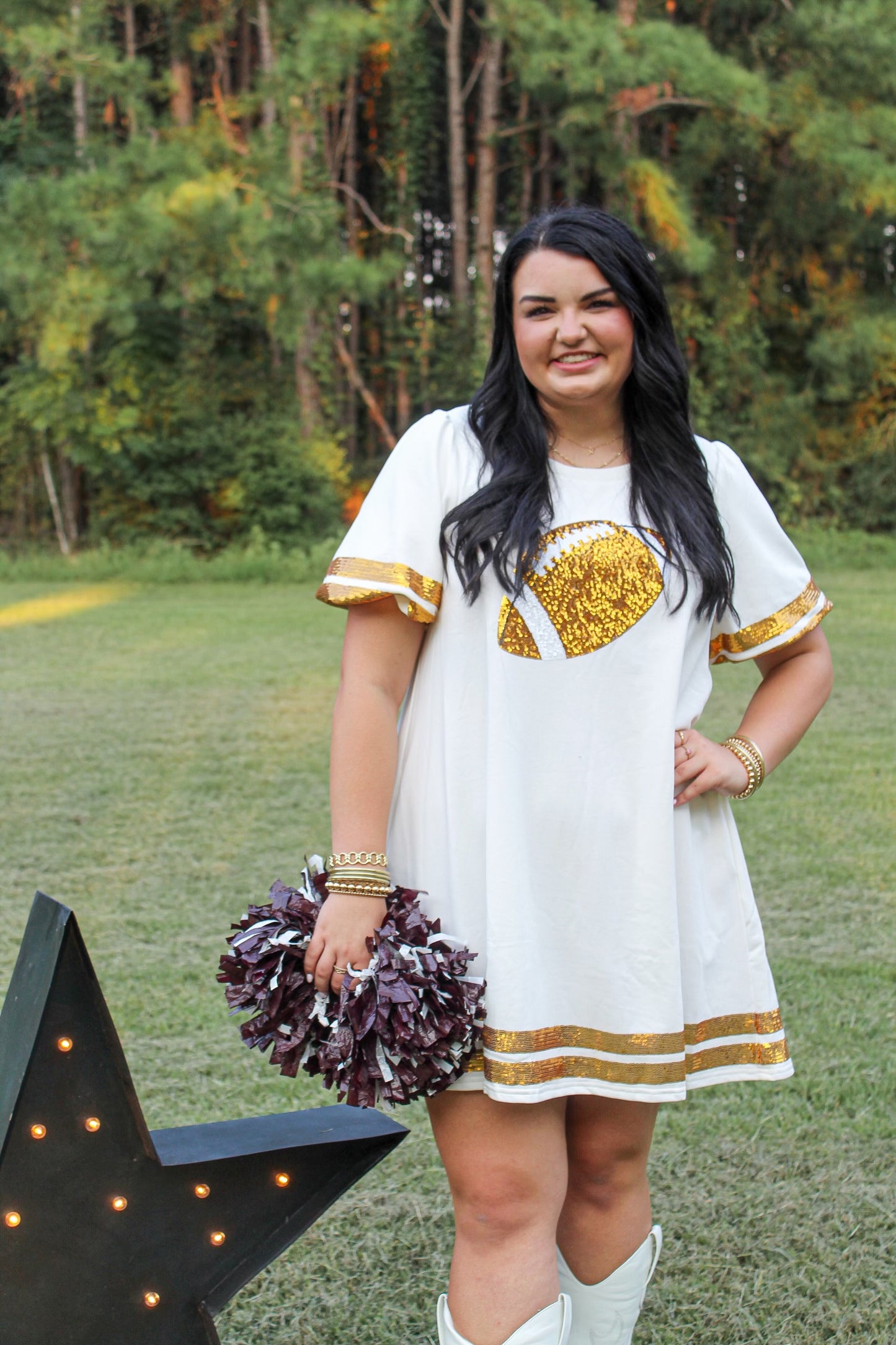 White Short Sleeve Football Dress