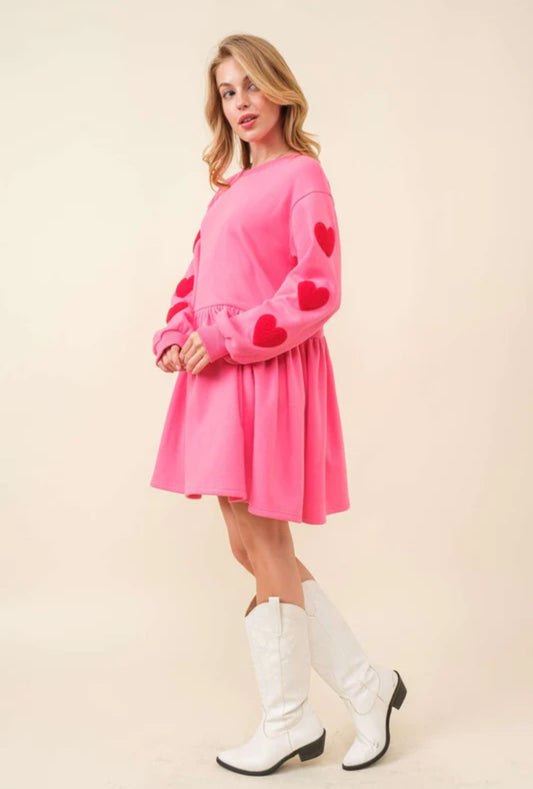 Heart Patch Long Sleeve Baby Doll Dress