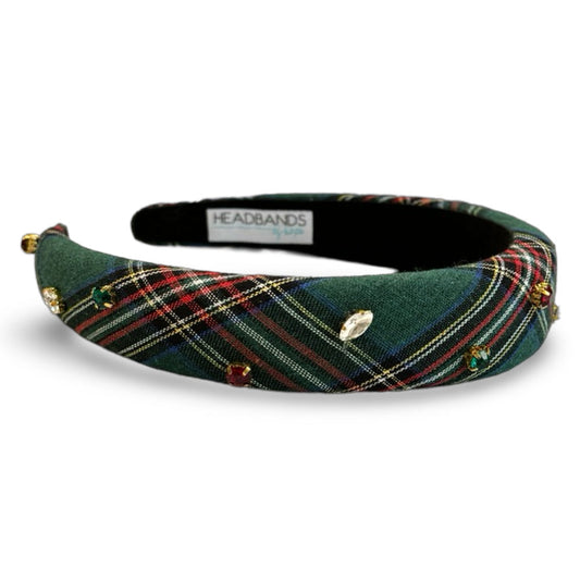 Green Plaid Gem Headband