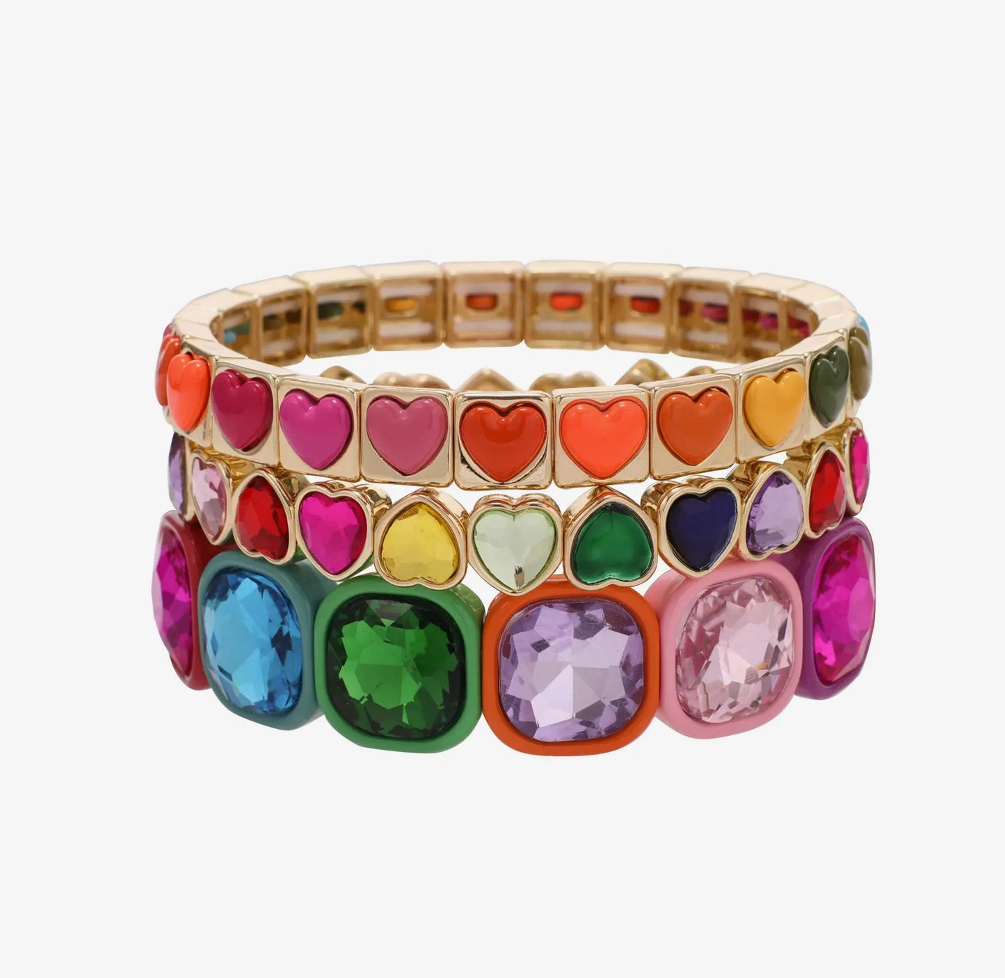 Rainbow Heart Bracelet Stack Set