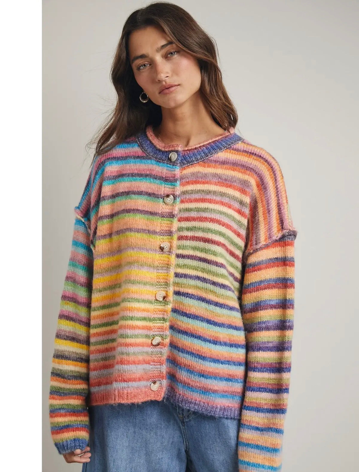 Rainbow Button Down Knit Cardigan