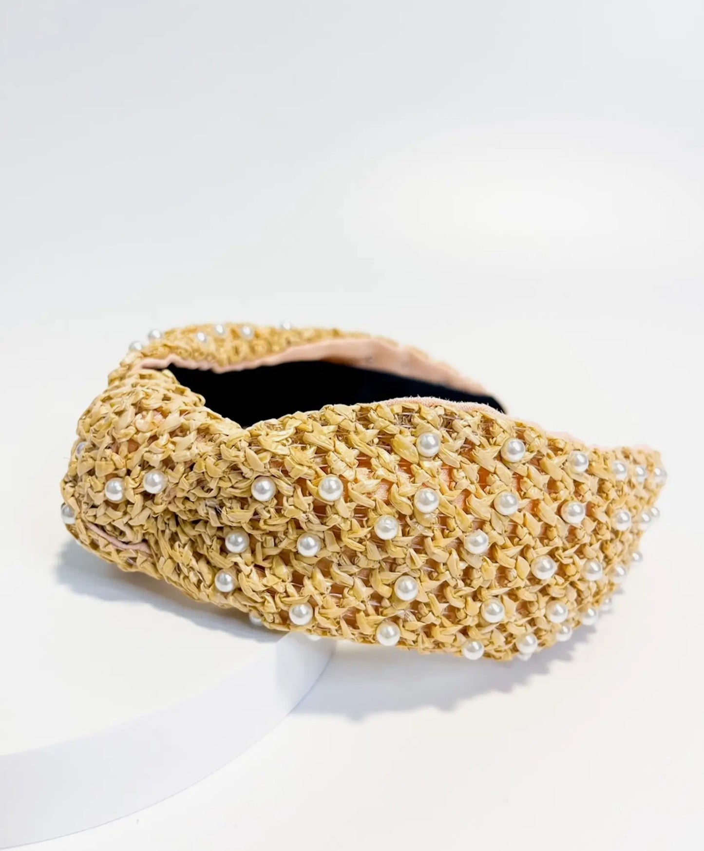 Tan Raffia with Pearls Headband
