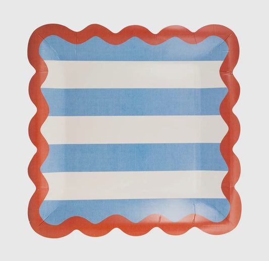 Hamptons Stripes 9” Ric Rac Trim Paper Plate