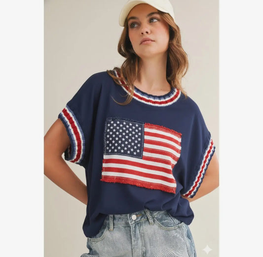 Flag Stripe Trim Pullover
