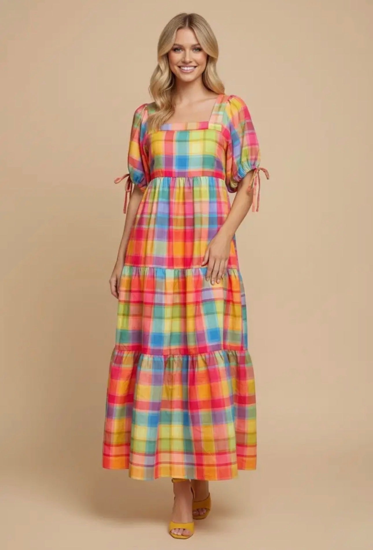 Colorful Checkered Tiered Maxi Dress
