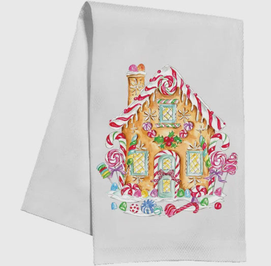 Pink Gingerbread House Kitchen Towel