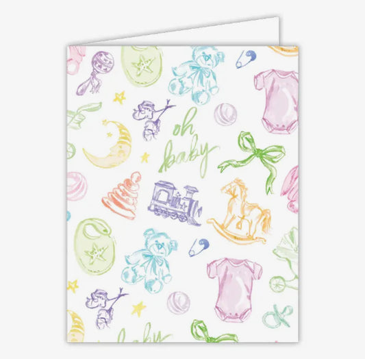 Oh Baby Multi Color Baby Toile Greeting Card
