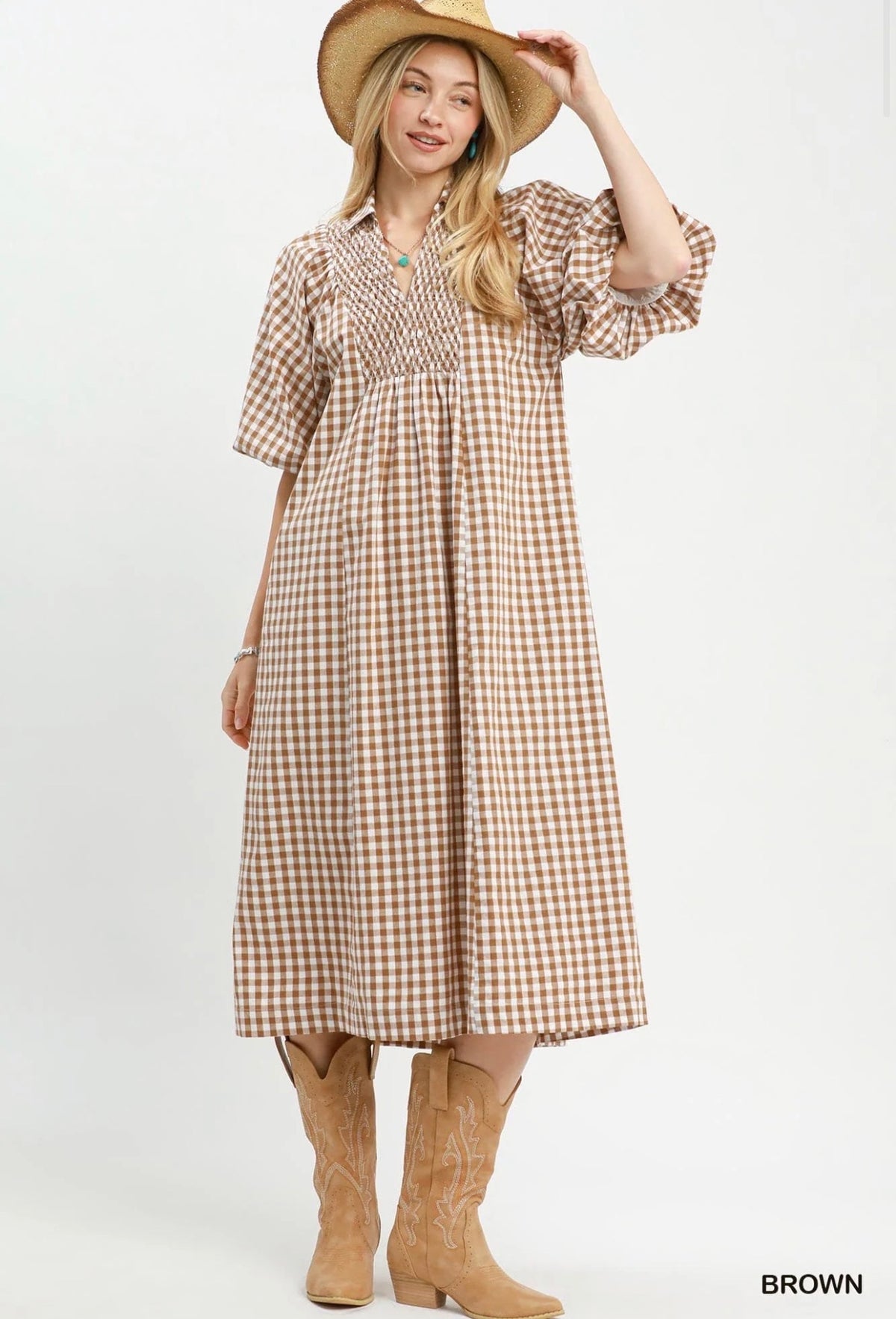 Brown Gingham Dress