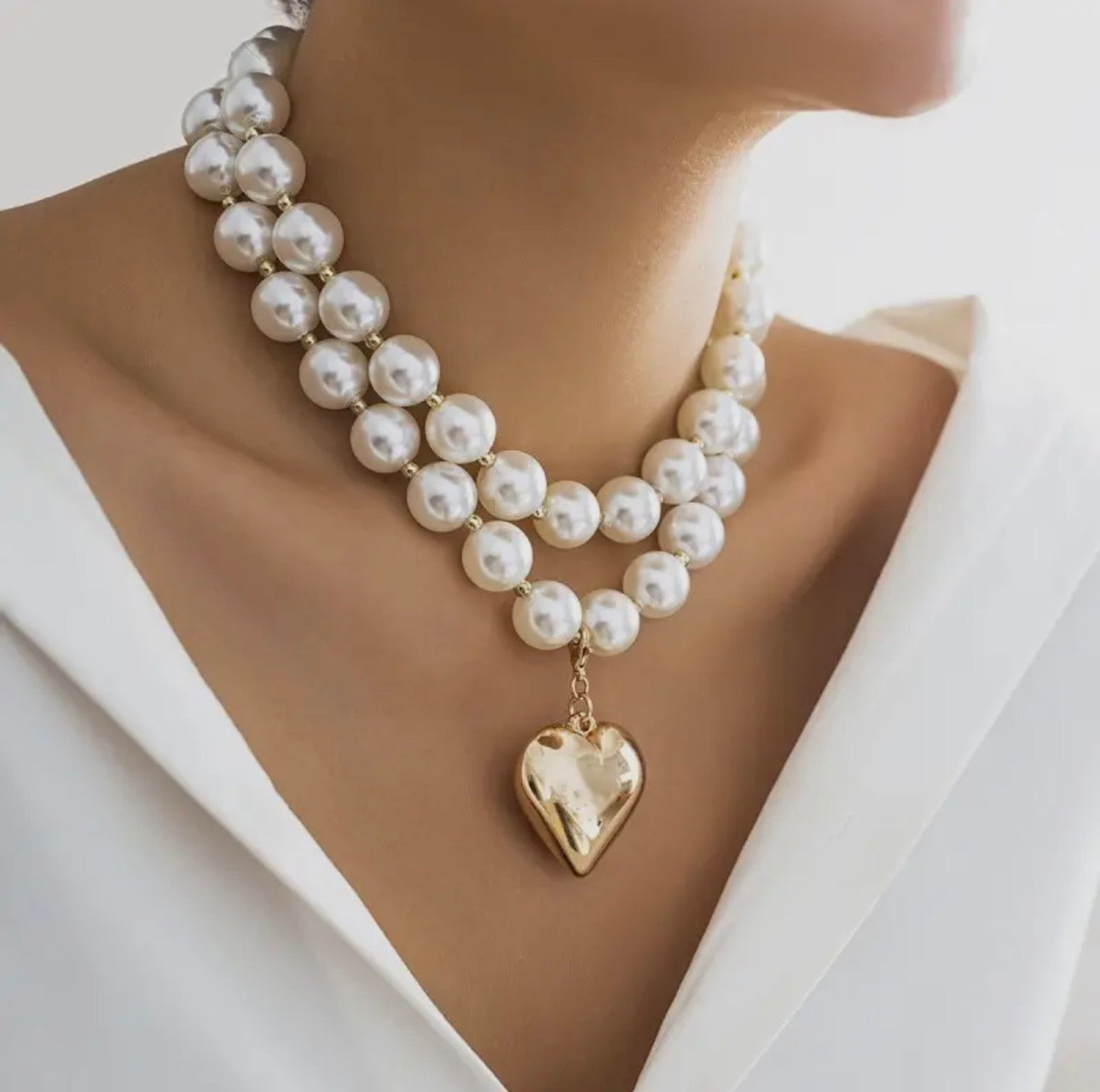 Pearl Beaded Heart Necklace