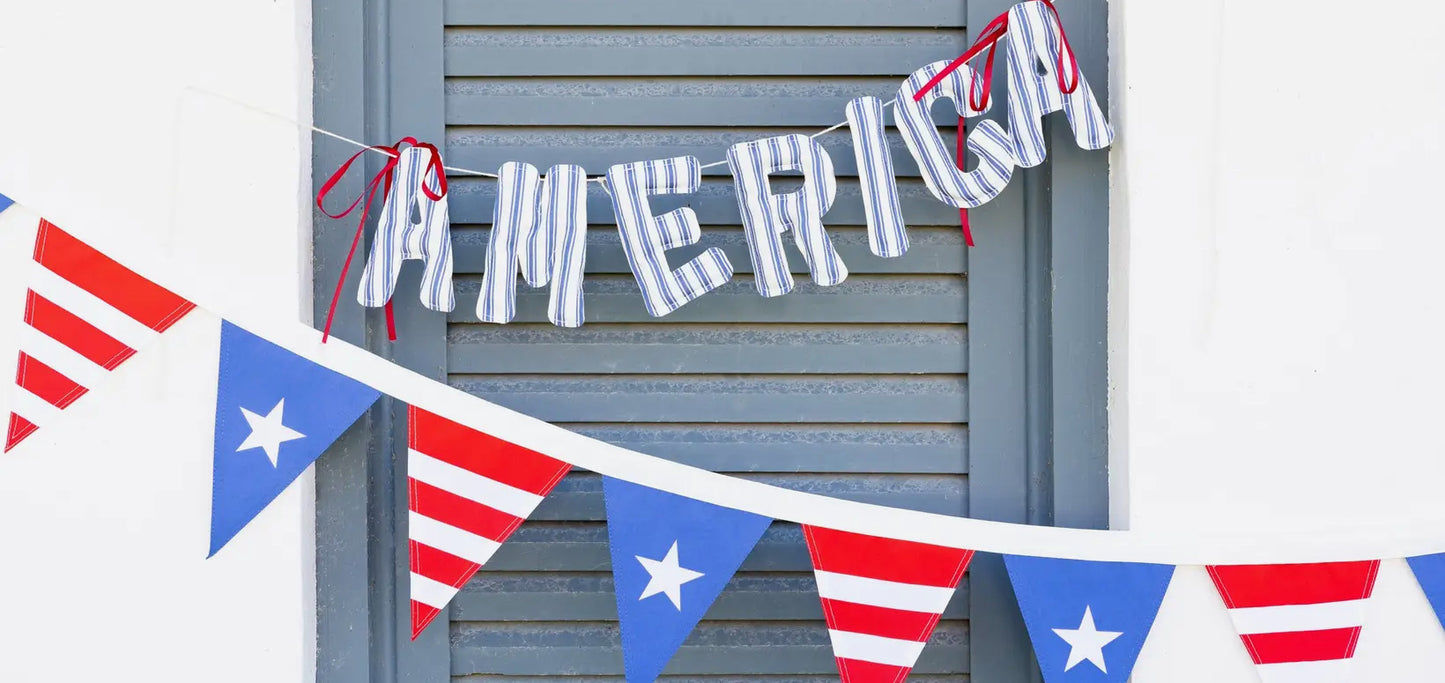 America Ticking Linen Puffy Banner