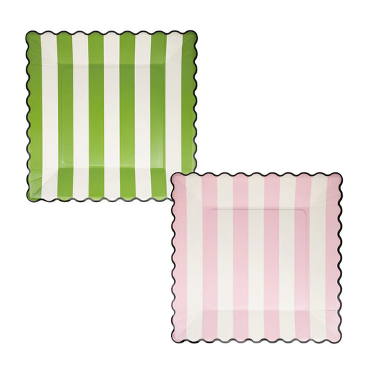 Green & Pink Stripe 11” Plate Set