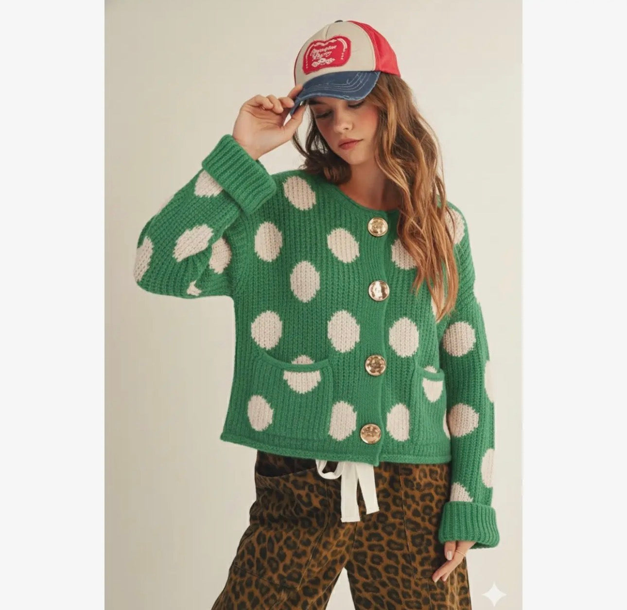 Vintage Green Dot Button Down Cardigan