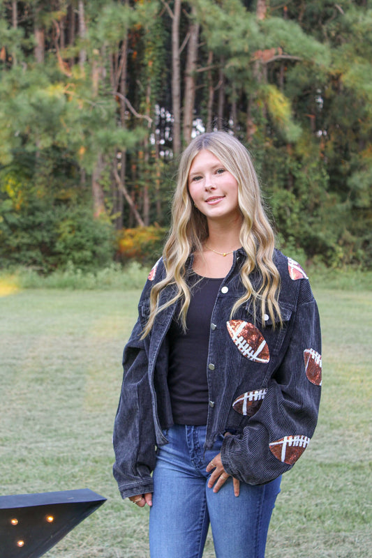 Football Sequin Washed Corduroy Jacket