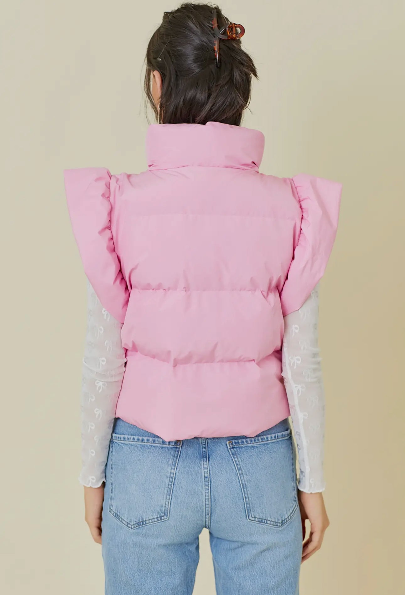 Light Pink Puffer Bow Vest