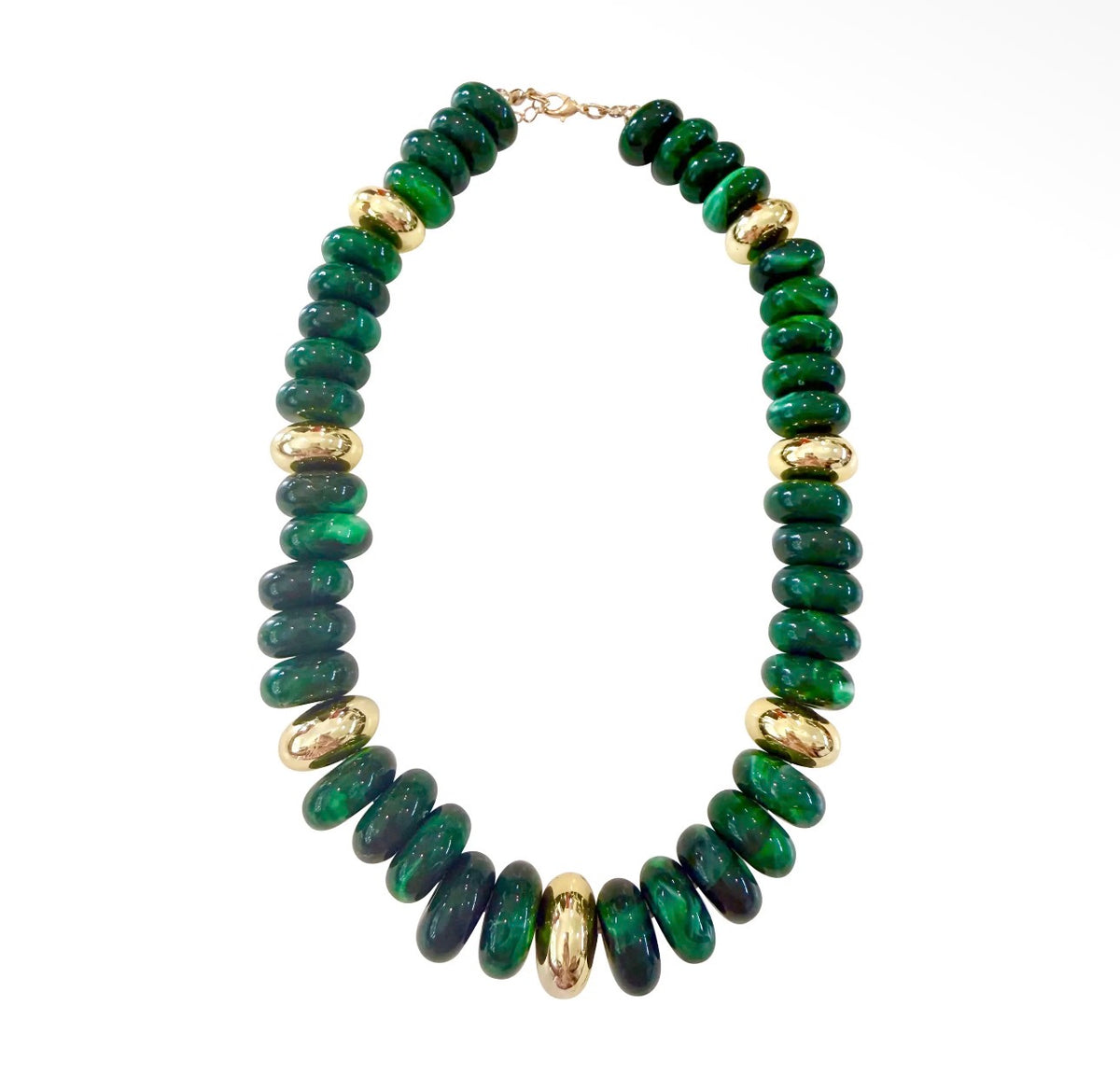 Chunky Disc Beaded Emerald Necklace