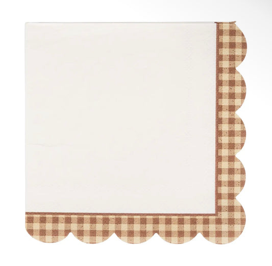 Brown Gingham Edge Cocktail Napkins