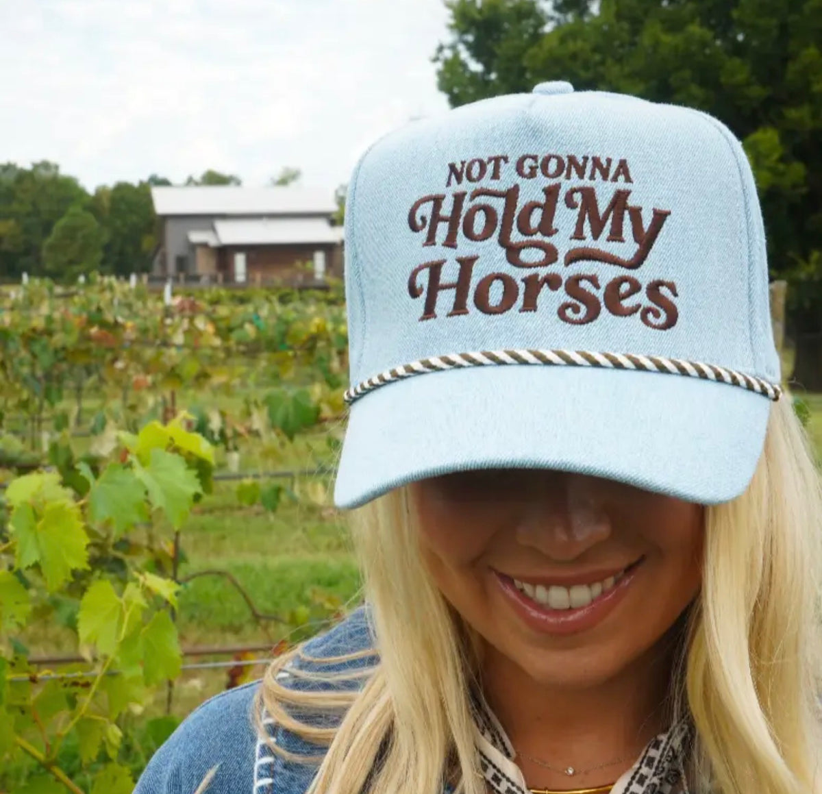 Hold My Horses Denim Trucker Hat