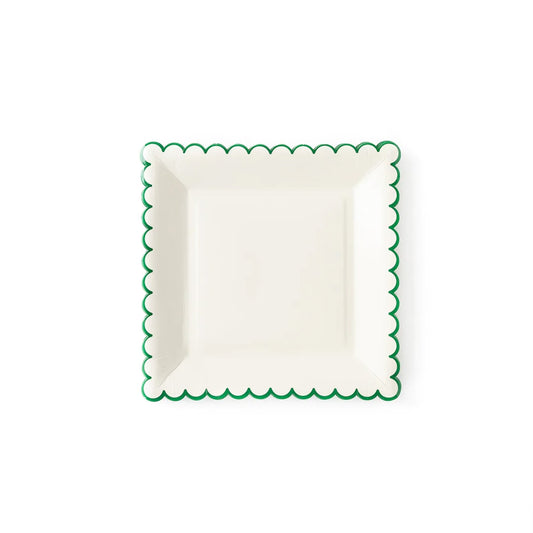 Green Edge Scallop Square Plate