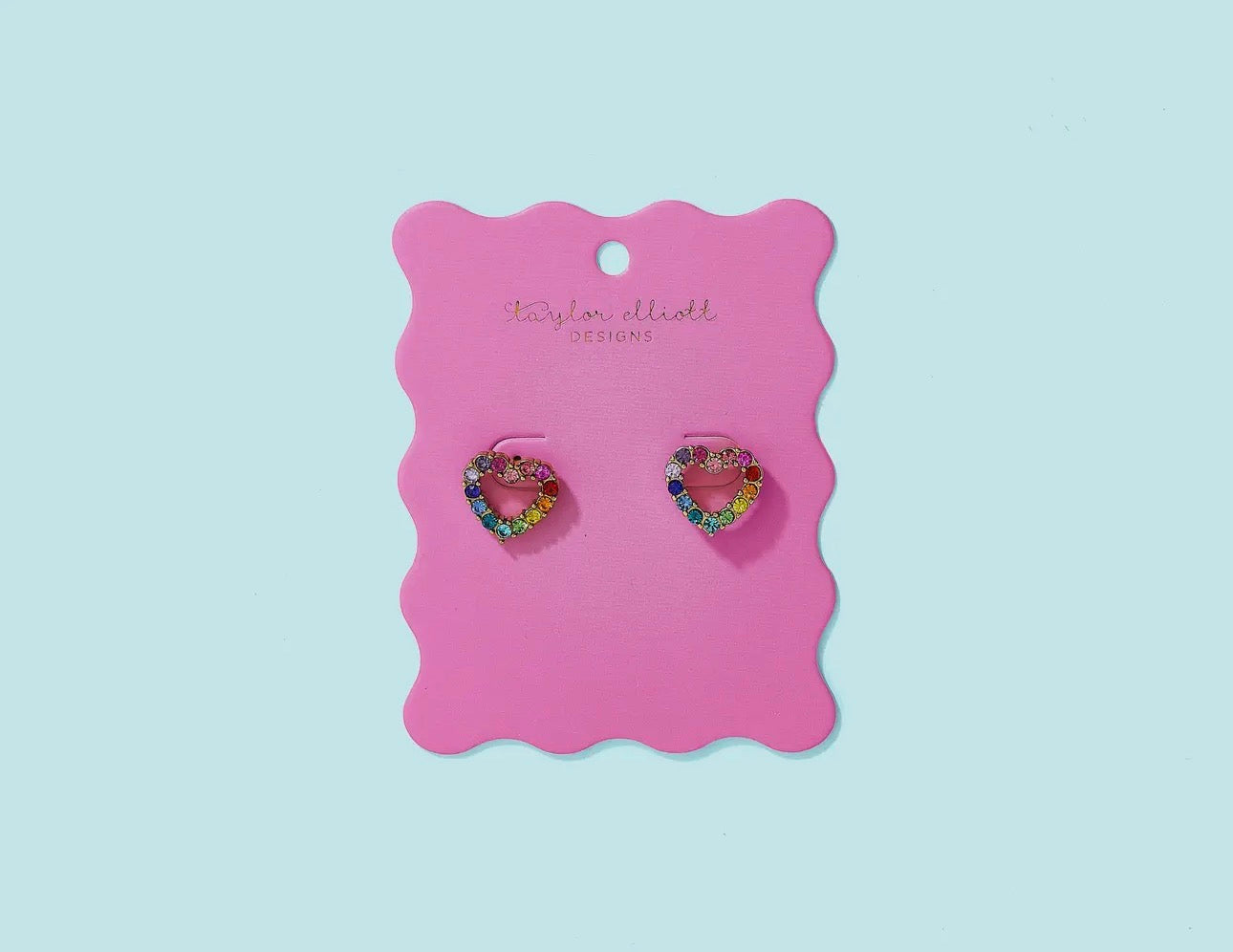 Rainbow Gem Heart Stud Earrings