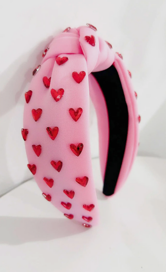 Pink with Red Hearts Headband
