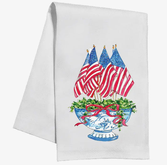 Hand Painted Flags in a Chinoiserie Planter Kitchen Towel